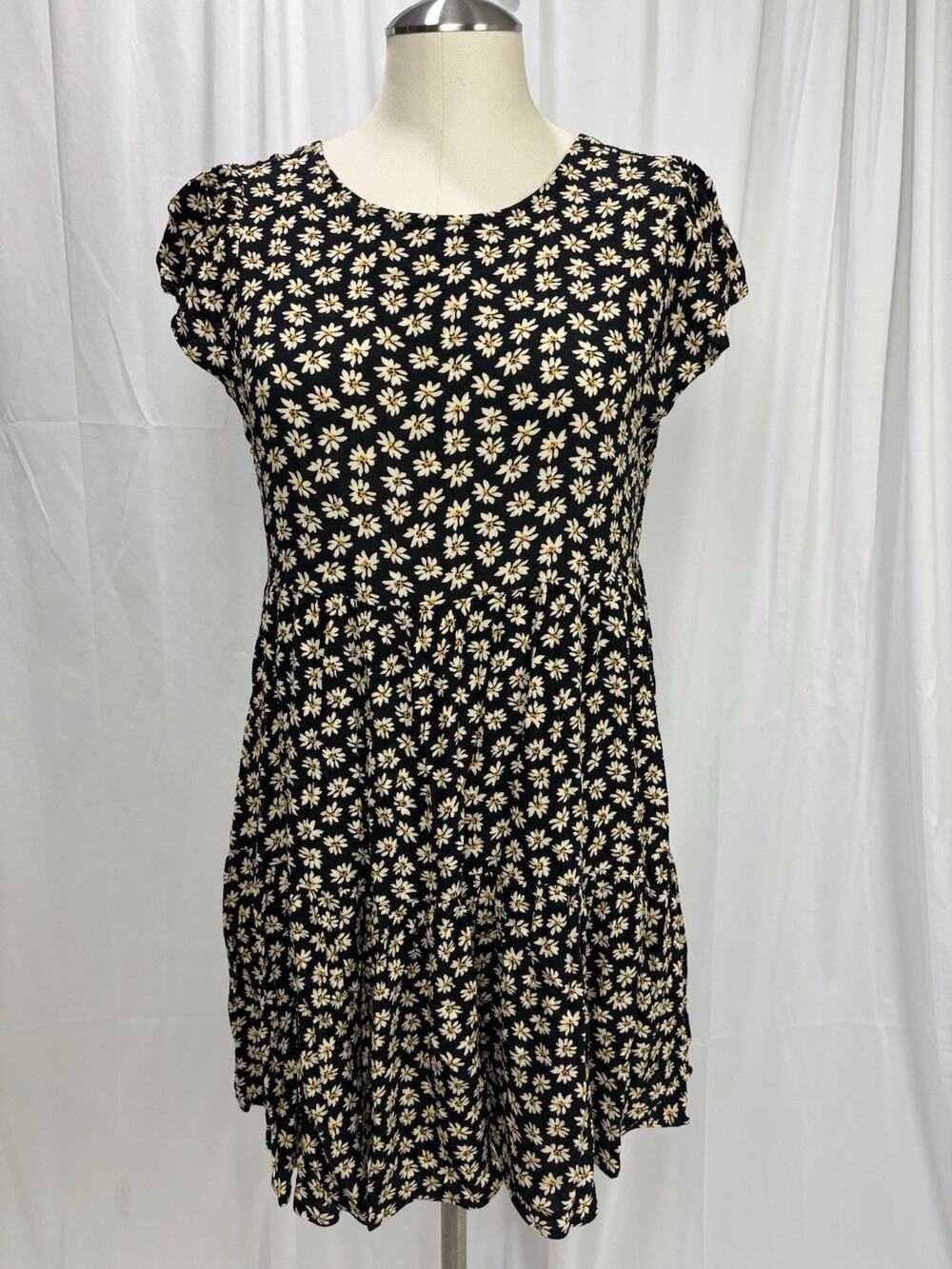 AMERICAN EAGLE Women's Sunflower Dress Short Sleeve Open Back Cottagecore XS